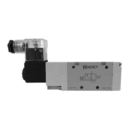 Alpha Technologies Aignep USA 3/2 Open Single Solenoid Valve, Ext Pilot G 1/4, 24V AC/5VA Coil, LED Connection 01VA03NO030402